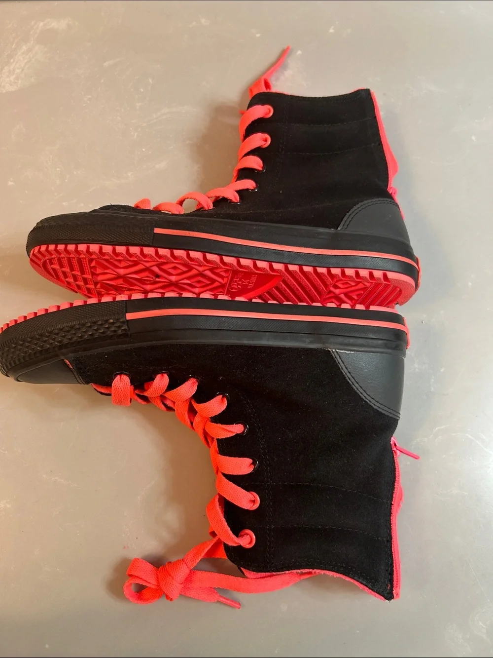 Converse Kids Black High-Top Boots with Bright Red Laces and Lining